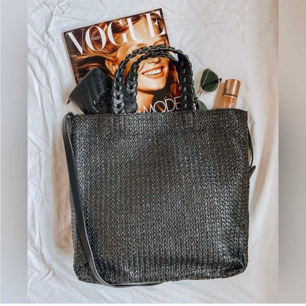 NWT Jules Kae black Vegan leather woven tote bag